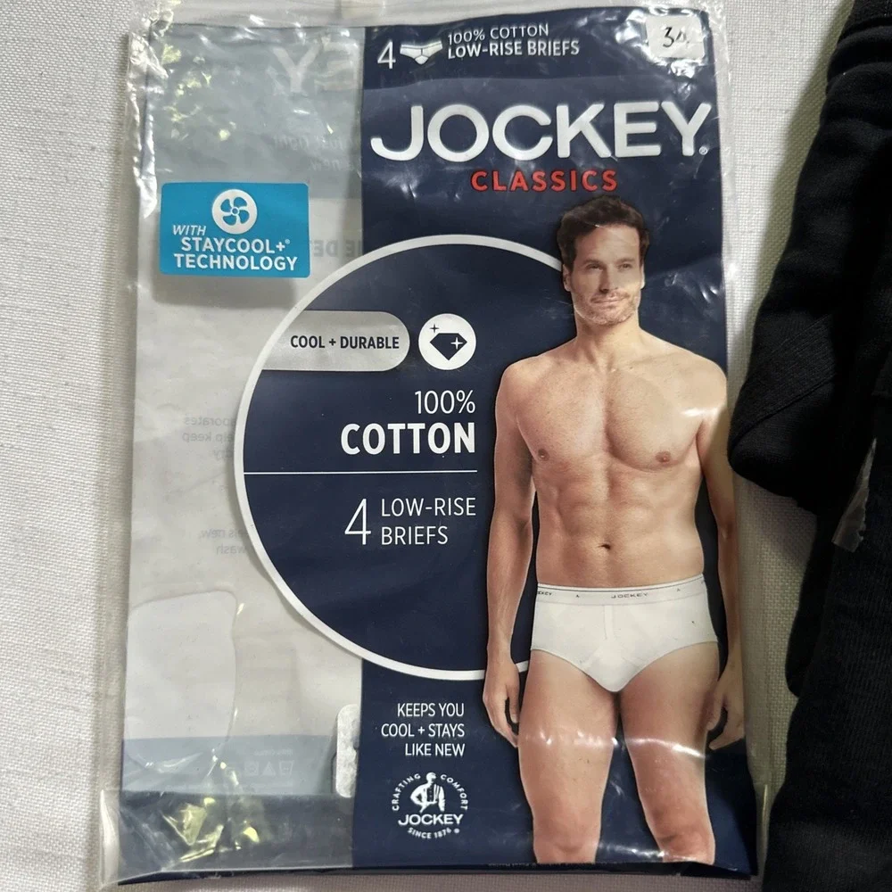 Men's 3 Pairs Jockey Classic Collection Low-Rise Briefs Black NIP 100% Cotton 34